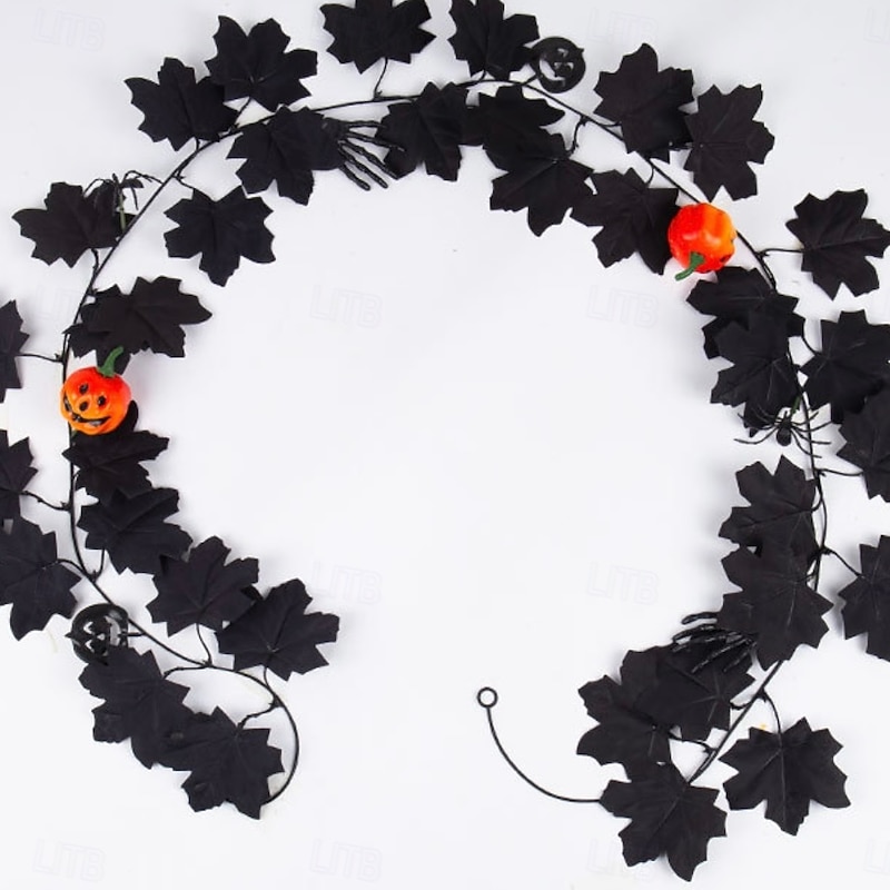 Halloween Black Maple Leaf Garland, Artificial Fall Leaf Hanging Vine for Restaurant and Scenic Spot Decor, Spooky Wall Hanging Halloween Decoration4