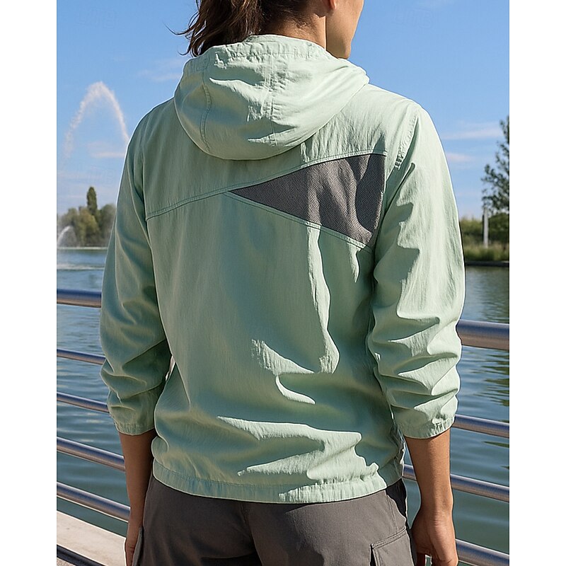 Women's Running Jacket Outdoor Jacket Full Zip Long Sleeve Outerwear Athletic Fall Solid Colored Sun Protection Lightweight Breathable Tennis Golf Running Sportswear Activewear Green Ice Green2
