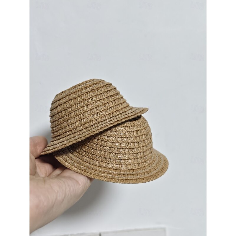 3 Pcs Mini Straw Hats for 17cm Vinyl Doll Natural Miniature Straw Hat Doll DIY Craft Dollhouse Decoration Accessories4