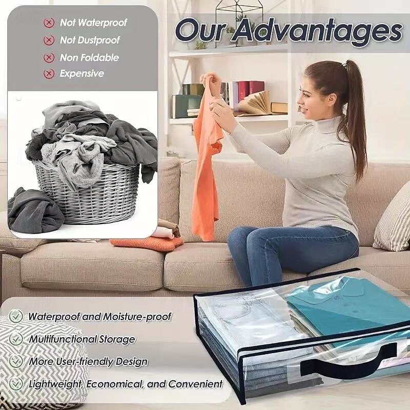 6-Pack Transparent Clothing Storage Bags with Zipper and Reinforced Handles, Sweater Blanket Organizer for Wardrobe, Suitable for Bed Sheets, Linen, Clothes, Closet Use3