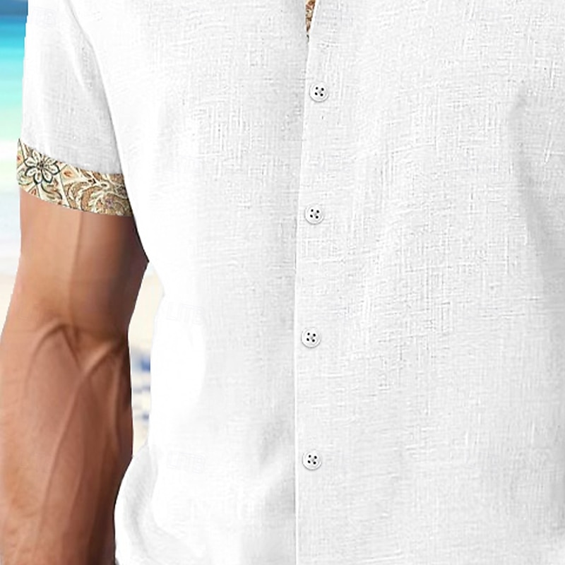 Men's Shirt Linen Shirt Summer Shirt Beach Wear Plain Vacation Casual Black White Blue Gray Short Sleeve Lapel Summer Spring & Summer Clothing Apparel Color Block3