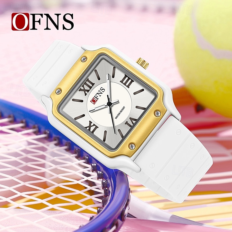 OFNS 7501 Women's and Men Quartz Watch Fashion Creative Square Dial Waterproof Roman Scale Women's Fashion Quartz Watch