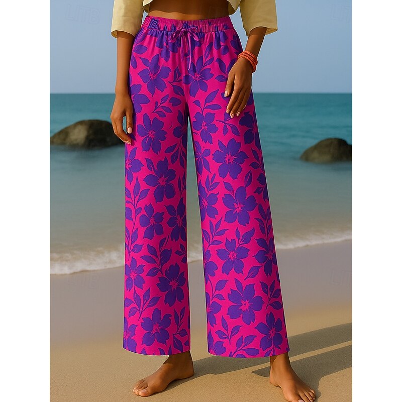 Women's Culottes Wide Leg Wide Leg Chinos Vacation Vintage Ethnic Style Full Length High Waist Floral Graphic Quick Dry Breathability Soft Inelastic Formal Outdoor Vacation Red Purple Green Summer3