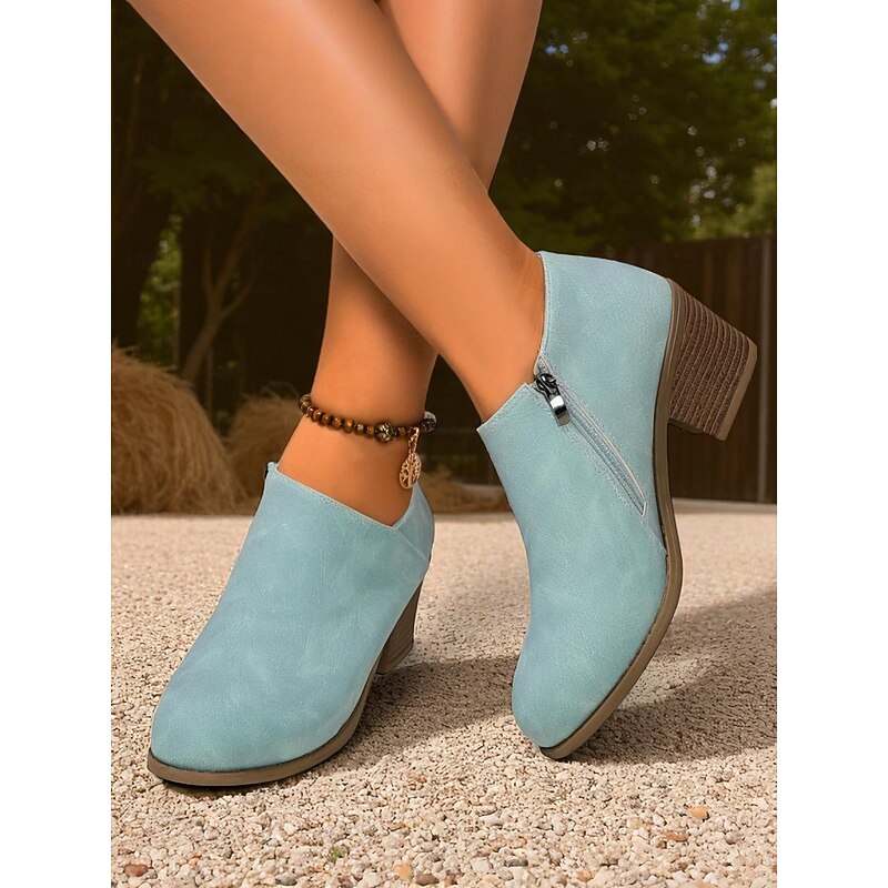 Women's Faux Leather Chunky Heel Ankle Booties – Vintage Slip-On Boots for Fall Outfits, Farm Days and Country Walks2