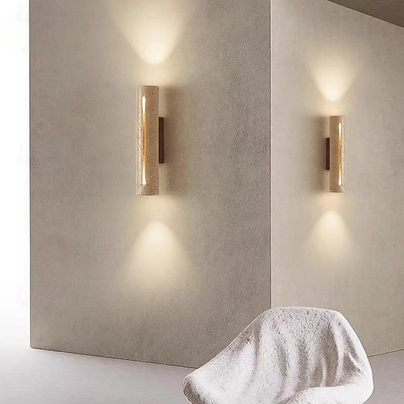 Indoor Double Head Up and Down Wall Lamp, Japanese Wabi-sabi Style, Natural Yellow, Travertine, Bedroom, Living Room, Back Wall, Corridor, Hotel2
