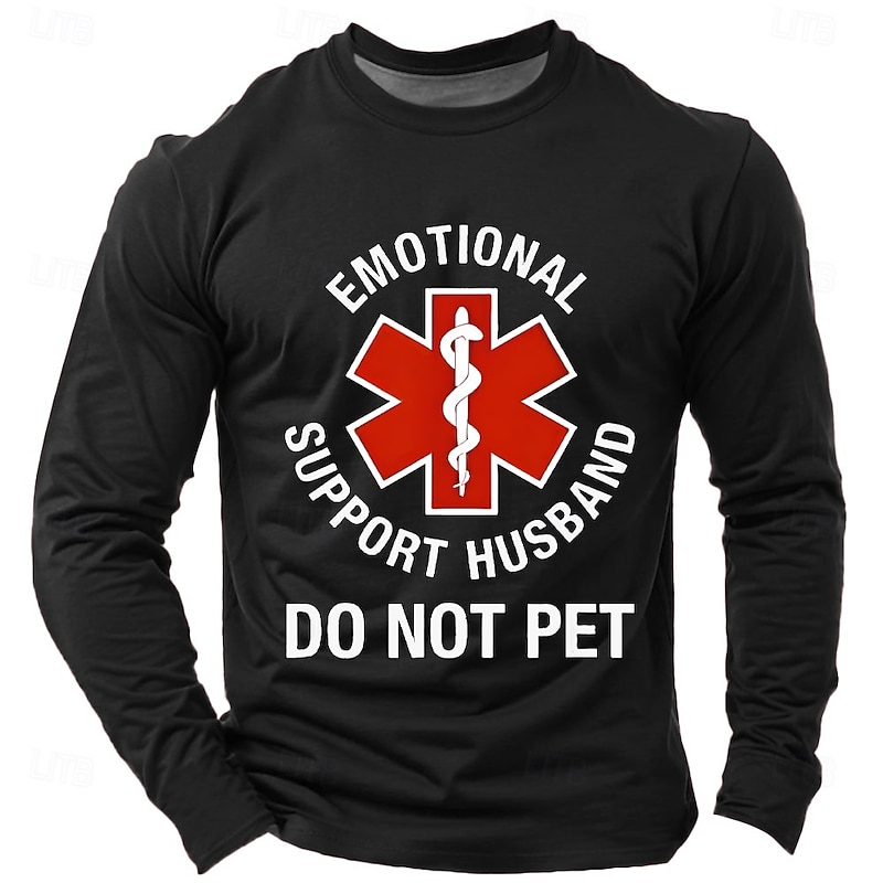 Mens Long Sleeve T-Shirt Funny Emotional Support Husband Do Not Pet Graphic Tee2