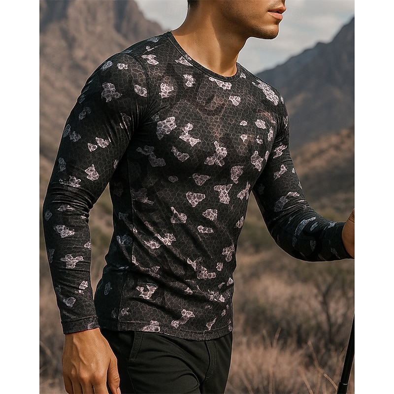 Men's Hiking top Tee shirt Long Sleeve Crew Neck Tee Tshirt Top Outdoor Quick Dry Lightweight Elastic Breathable Pullover Polyester Camo Royal Blue Blue Grey Tennis Golf Running3