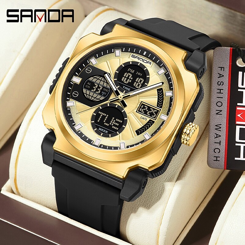 SANDA 3377 Leisure Dual Display Men's Watch Sports Multi Functional Waterproof Luminous Fashion Quartz Watches3