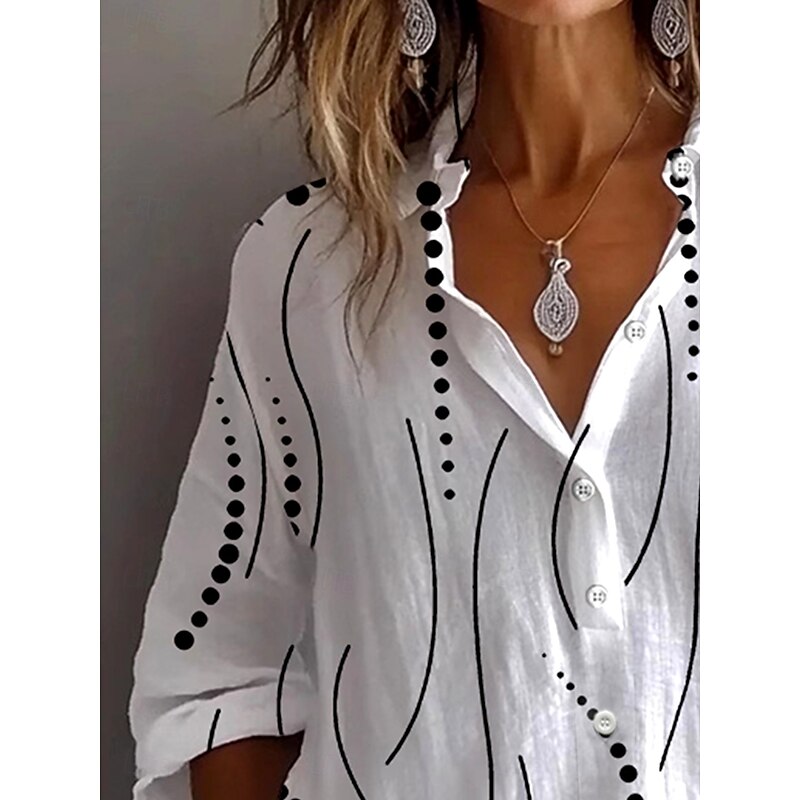 Women's Shirt Button Down Tunic Shirt Collar Long Sleeve Graphic Polka Dot Vintage Tropical Stylish Regular Tops Daily Holiday Going out s White Pink Blue Khaki Spring2