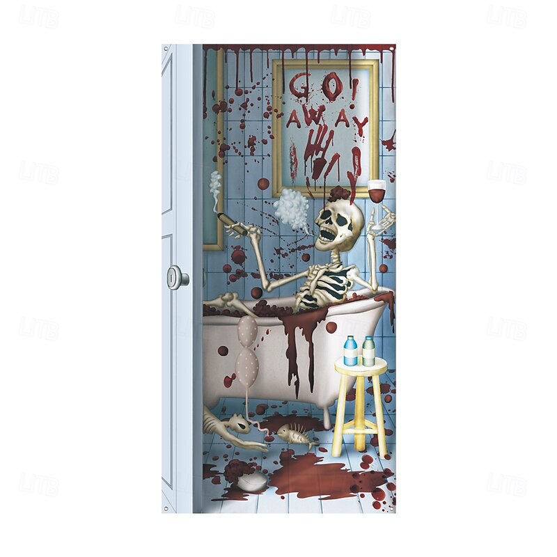 Halloween Door Covers Werewolf Skeleton Door Tapestry Door Curtain Decoration Backdrop Door Banner for Front Door Farmhouse Holiday Party Indoor Outdoor Decor Supplies4