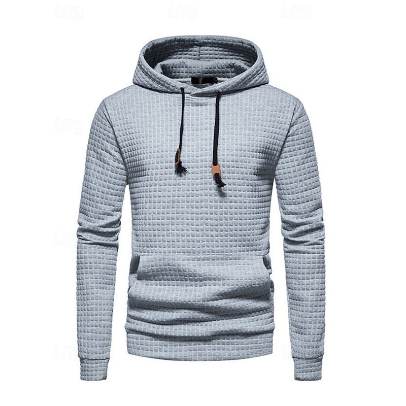 Men's Hoodie Black White Light Grey Dark Gray Hooded Plain Pocket Ribbed Textured Sports & Outdoor Daily Holiday Polyester Streetwear Basic Casual Spring Autumn / Fall Clothing Apparel Hoodies3