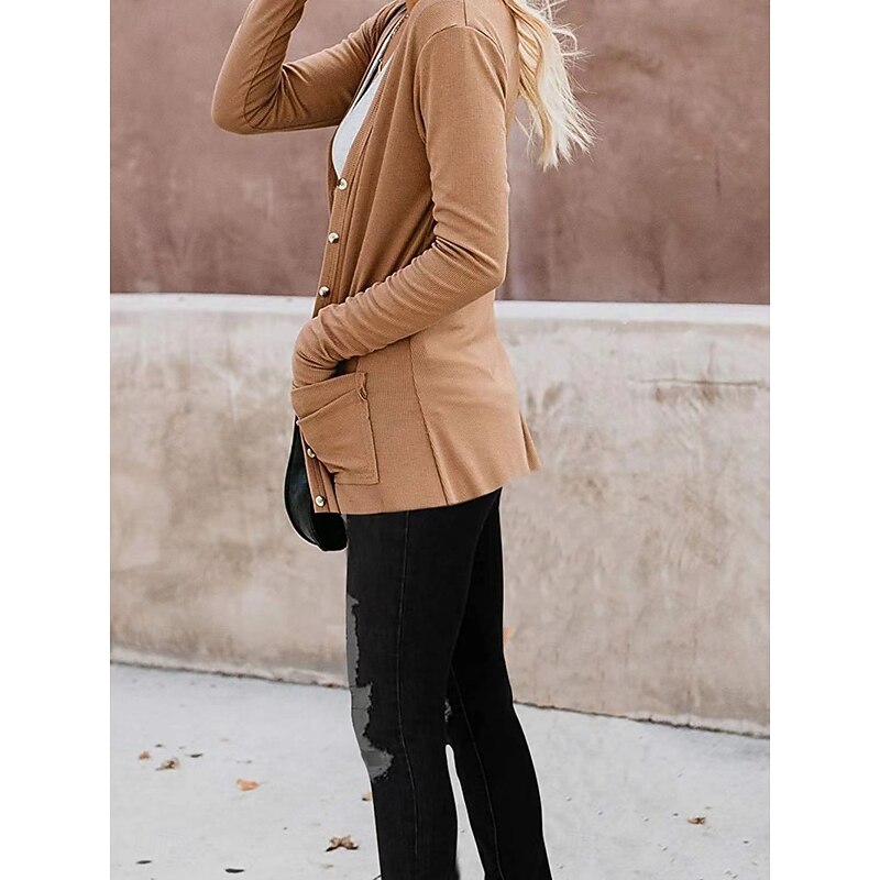 Women's Casual Jacket Breathable Comfortable Buttons Pocket Casual Plain Vacation Street Casual Daily Wear Single Breasted Regular V Neck Regular Fit Long Sleeve Outerwear White Pink Khaki Summer4