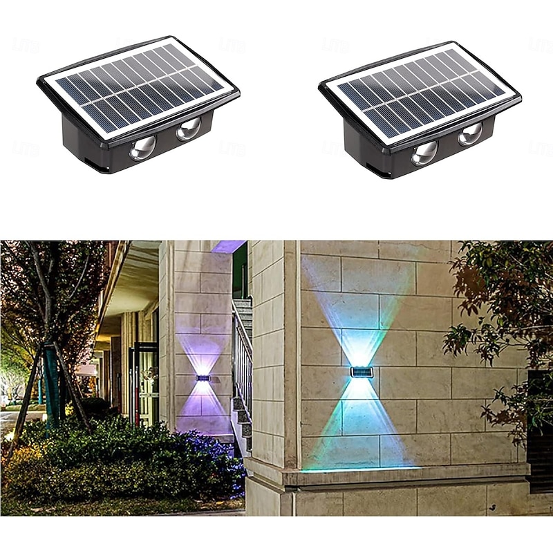 Solar Wall Lights Outdoor Up and Down Lights 4 Lamp Beads (Up 4/Down 4) Waterproof Outside LED Wall Washer Lighting for Step Wall Fence Yard Patio Garden Walkway Porch Decorations