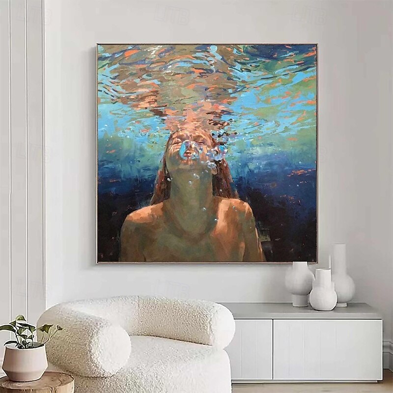 Handmade Oil Painting Canvas Wall Art Decoration Modern Portrait Person Swimmer for Home Decor Stretched Frame Hanging Painting/Rolled Frameless Unstretched Painting