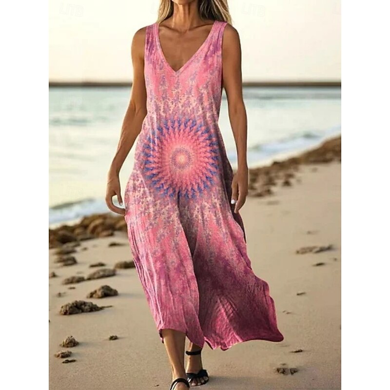 Women's Long Dress Maxi Dress Casual Dress Tank Dress Summer Dress Vintage Daily Holiday Beach Regular Fit Floral Sleeveless V Neck Light Pink Aqua Blue Black Pink Summer