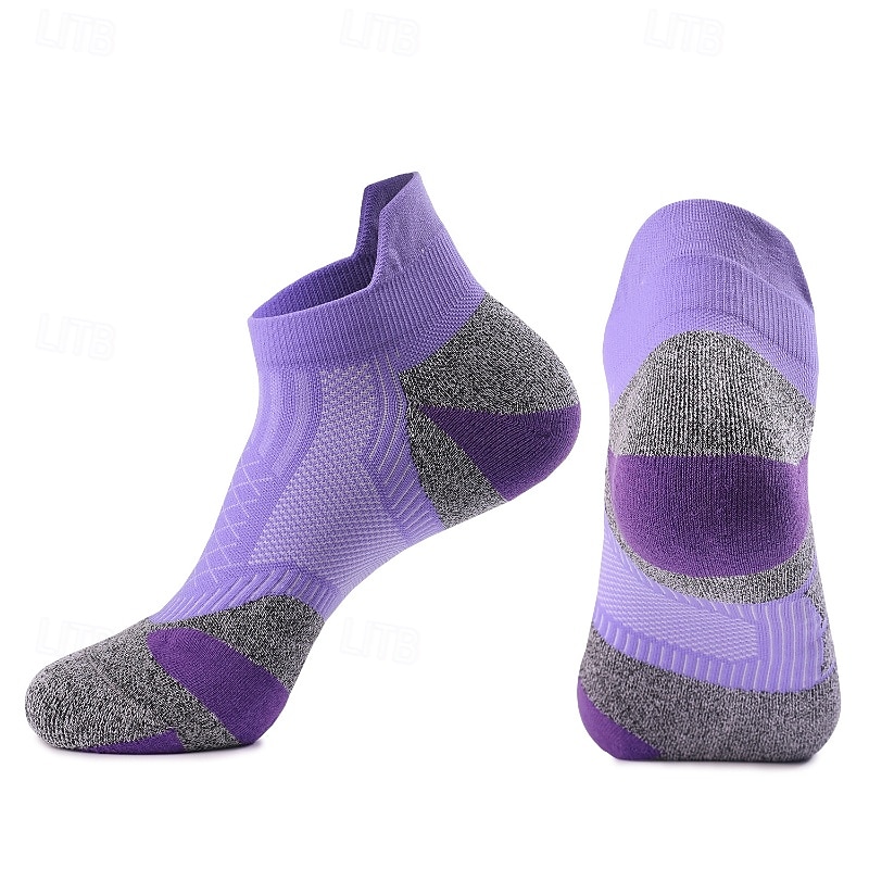 1 Pair Women's Running Socks Sports Socks Breathable Anti Blister Sweat-Wicking Anti-Bacterial Outdoor quarter crew Patchwork Cotton Violet Black White for Ski / Snowboard Running Camping / Hiking4