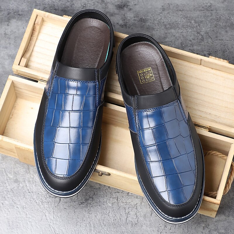 Men's Blue and Black Casual Slip-On Shoes – Crocodile Pattern Upper with Contrast Sole, Modern Lightweight Shoes for Travel, Business Casual and Daily Wear3