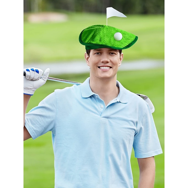 Funny Golf Green Hat with Ball and Flag – Soft Plush Novelty Cap for Men and Women – Perfect for Golf Parties, Costume Events and Gag Gifts3