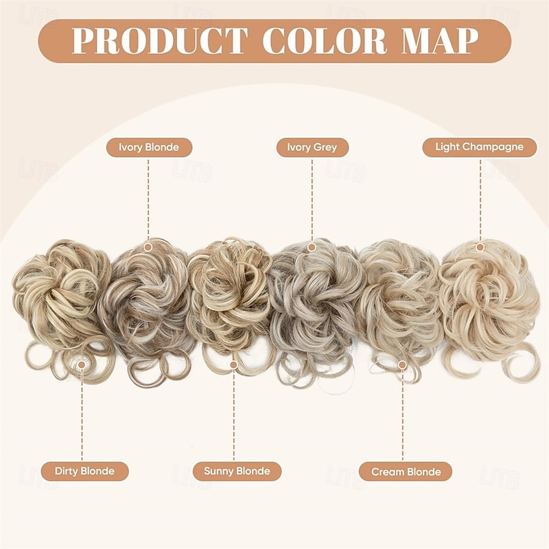 2PCS Messy Bun Hair Pieces for Women Detachable Claw Clip Wavy Curly Synthetic Hairpieces for Updos with Tendrils Fake Scrunchies Ponytail Extension Sunny Blonde2