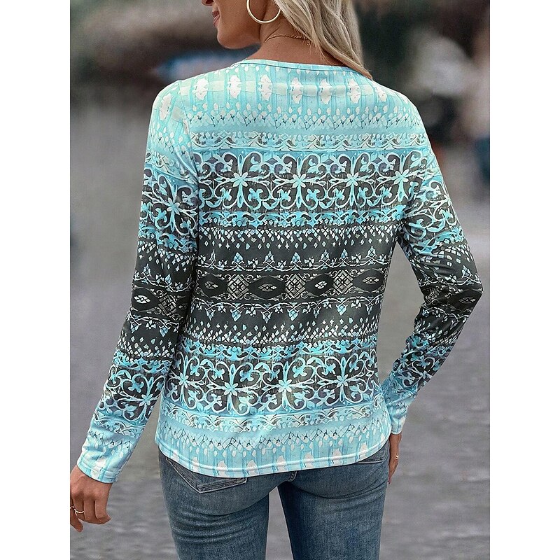 Women's T Shirt Quarter Zip Long Sleeve Casual Ombre Color Gradient Elegant Stylish Modern V Neck Regular Tops Daily Pink Blue Summer Spring2