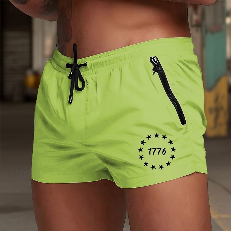 Men's Swim Trunks Swim Shorts Board Shorts Star 1776 Quick dry Breathable Drawstring with Mesh lining Elastic Waist Vacation Beach Hawaiian Casual White Light Green4
