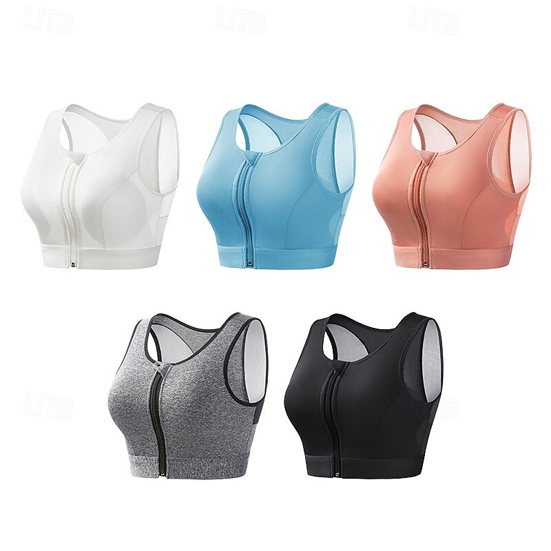 Women's Yoga Bra Pilates Bra Sports Bra Bra Top Push Up Seamless Anti-vibration Zipper Wireless Solid / Plain Color Sport Activewear Black White Gym Zumba Running2