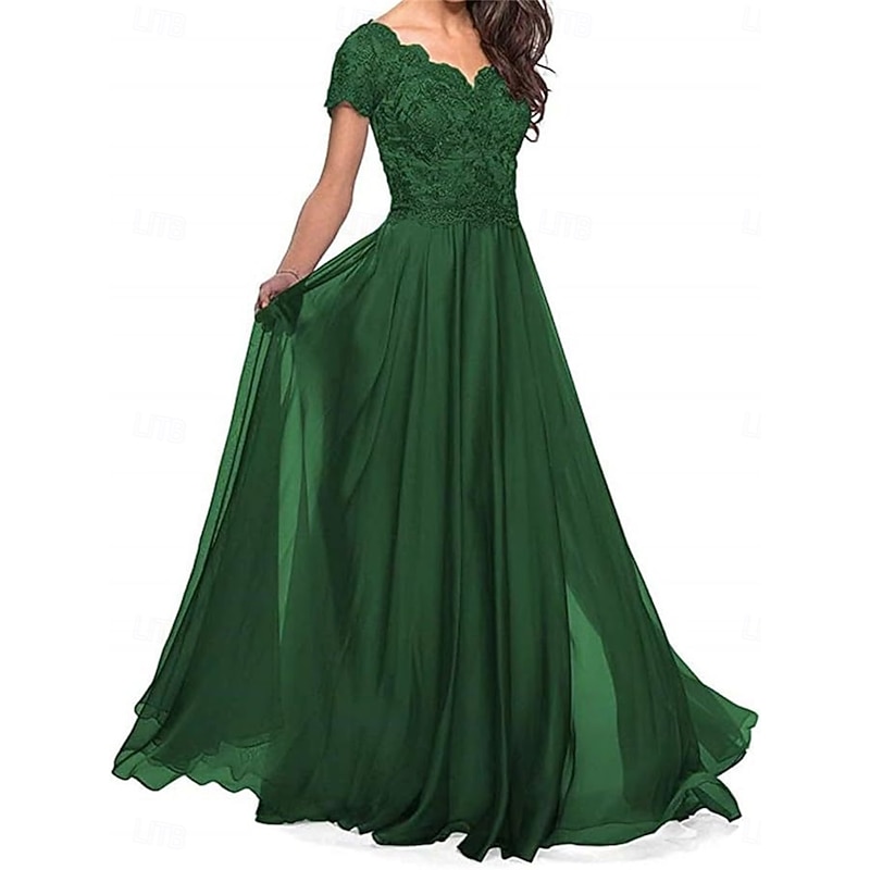 A-Line Mother of the Bride Dress Elegant Sweetheart Floor Length Polyester Short Sleeve with Pleats