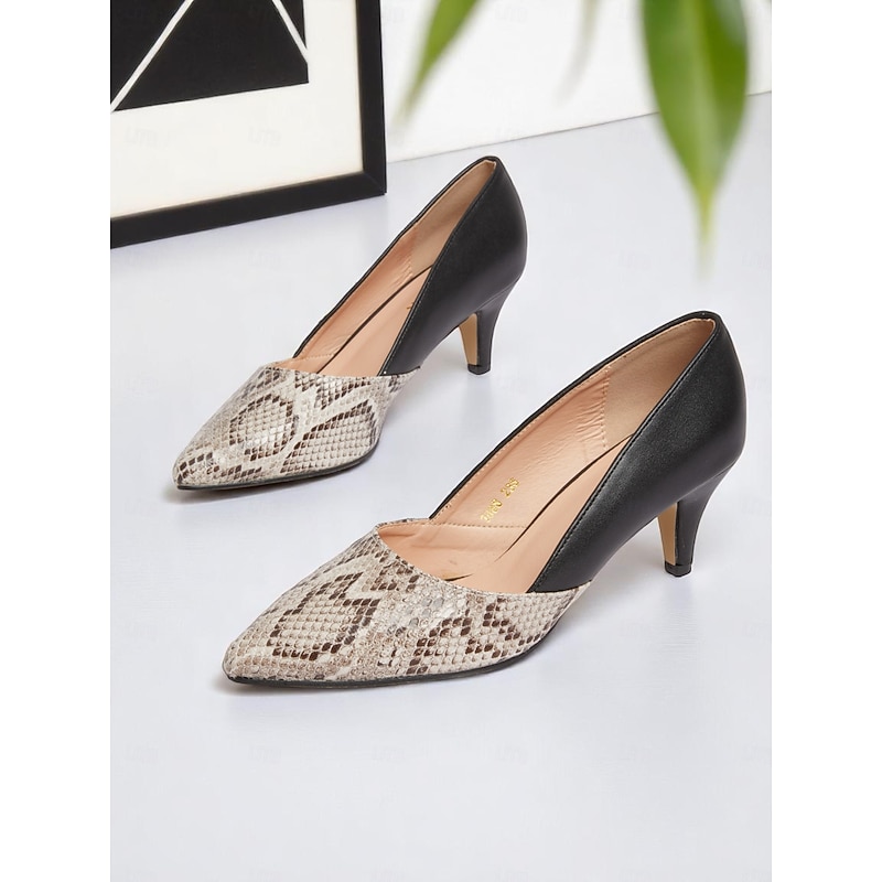 Women's Snakeskin Black Faux Leather Kitten Heels, Pointed Toe Dress Shoes for Work, Interviews and Day-to-Night Style3