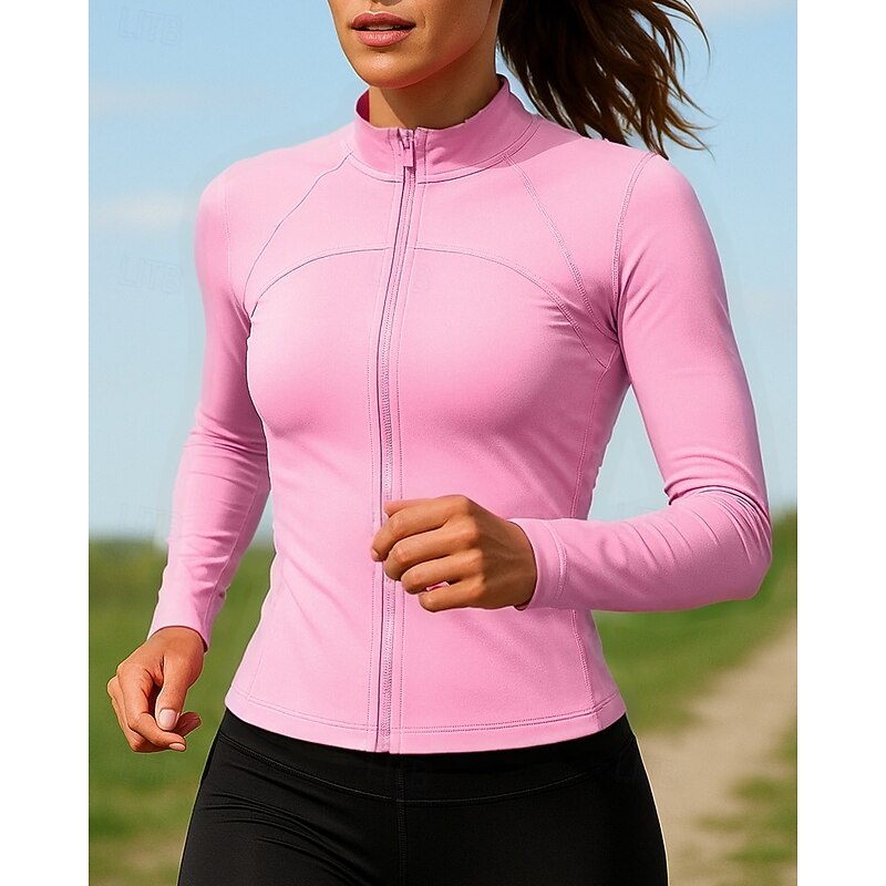 Women's Running Jacket Outdoor Jacket Full Zip Long Sleeve Outerwear Solid Colored Quick Dry Lightweight Breathable Tennis Golf Running Sportswear Activewear Pink Green Rose Red4