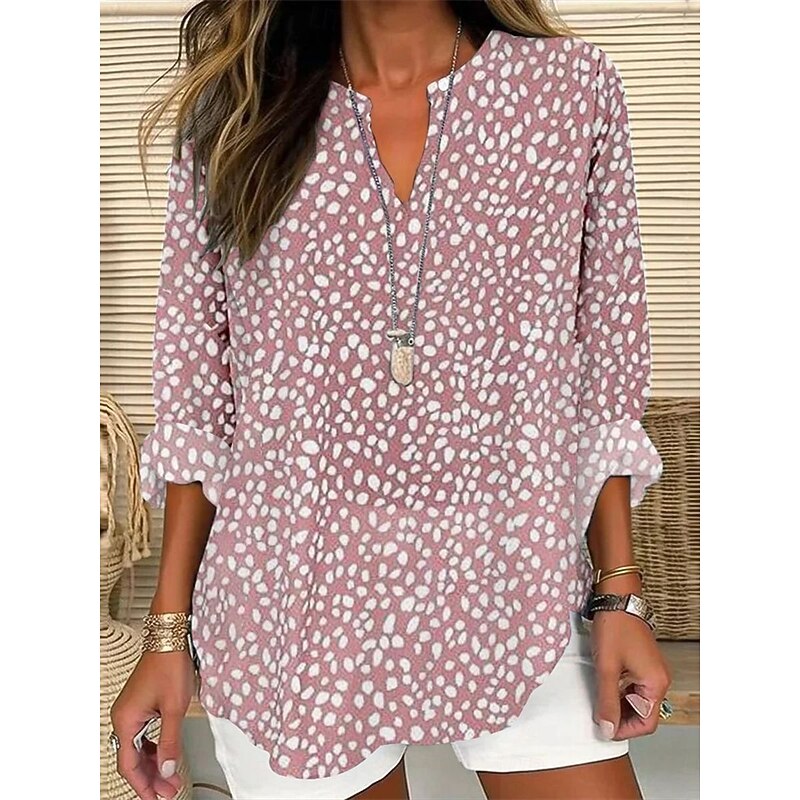 Women's Shirt Floral Striped Stylish Modern Long Sleeve V Neck Regular Tops Daily Holiday Buttons Print Pink Royal Blue Blue Gray Summer4