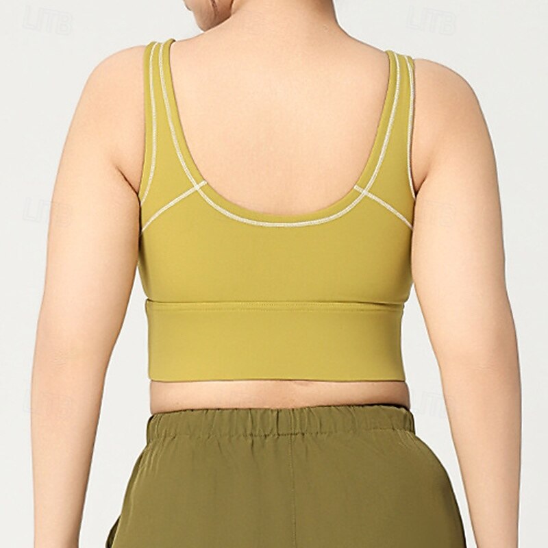 Women's Yoga Bra Sports Tank Top Pilates Bra Underwear High Impact High Supports Breathable Wireless Padded Solid / Plain Color Sport Activewear Black Yellow Gym Pilates Running4