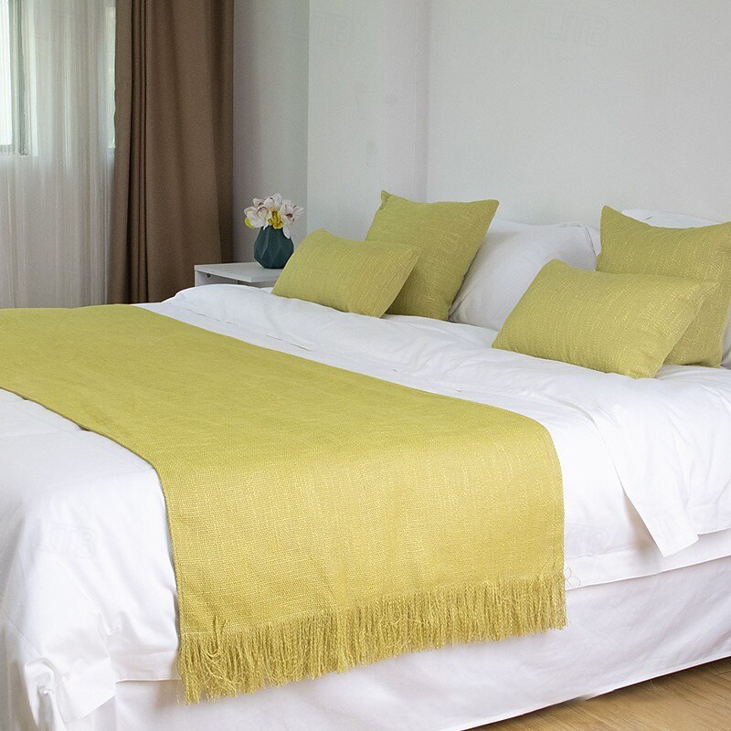 Bed Runner Bed Scarf, Linen Textured Decorative Bed Scarf for Home Hotel Bedspreads Scarves Protection Modern Solid Bed Runner for Foot of Bed Home Bedroom Bedding Decoration4
