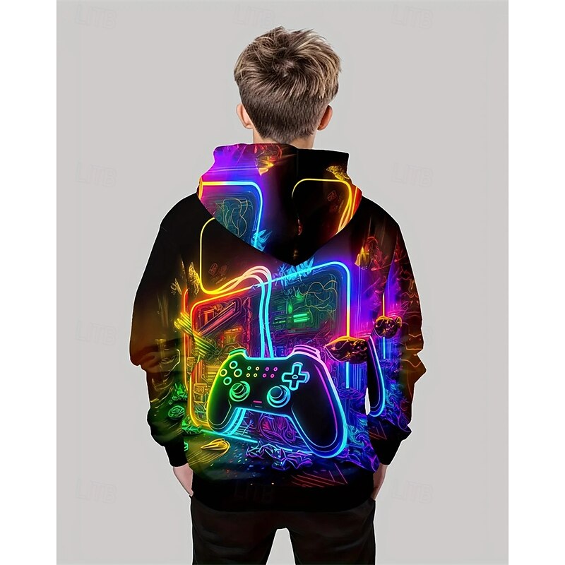 Boys' 3D Game Hoodie Long Sleeve Spring Fall Fashion Streetwear Kids 4-12 Years Hooded Outdoor Casual Daily Regular Fit3