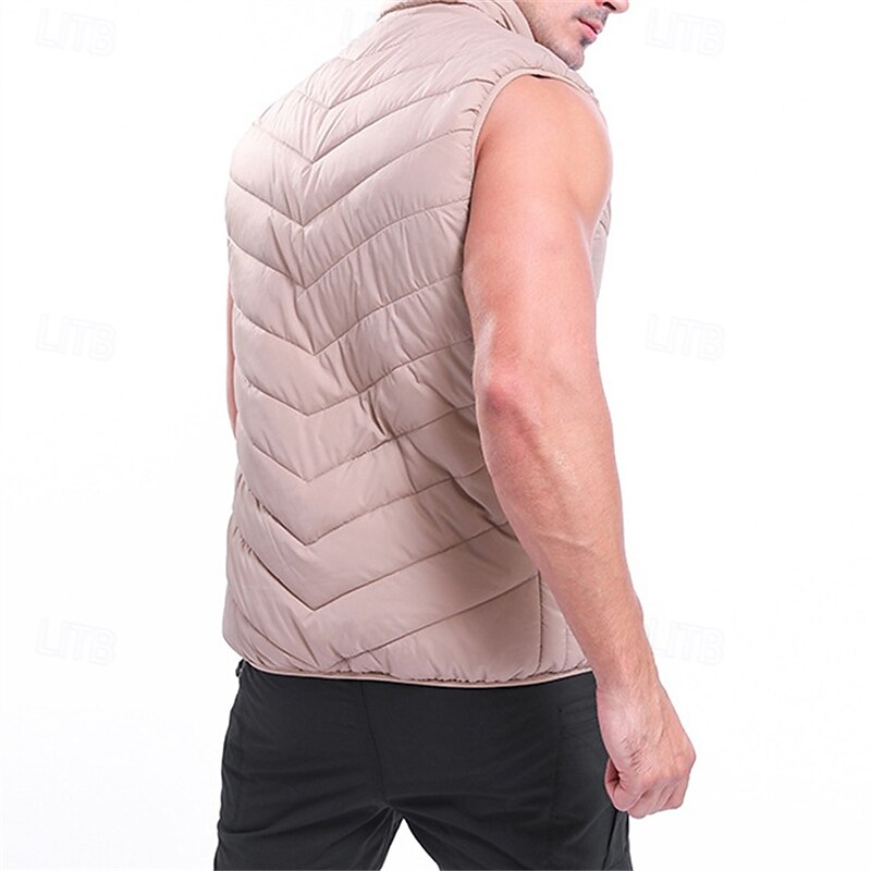 Men's Hiking Vest Quilted Puffer Vest Sleeveless Vest Outdoor Thermal Warm Lightweight Breathable Winter Zipper Polyester Camo Black Army Green Khaki Hunting Fishing Climbing4