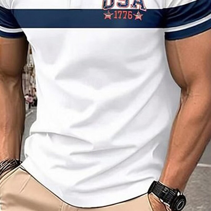 American Independence Day Men's USA Polo Shirts Button Up Polos Golf Shirt Short Sleeve Polo Shirts Lapel Fashion Casual Daily Festival Print Summer Blue3