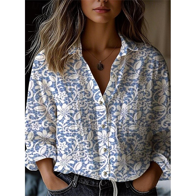 Women's Shirt Button Down Tunic Shirt Collar Long Sleeve Floral Graphic Abstract Vintage Tropical Daily Regular Tops Work Daily Holiday s Print Black Pink Purple Orange Light Blue Summer3