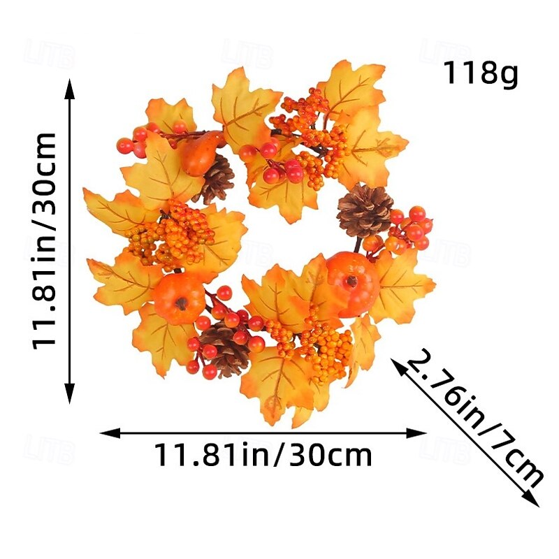 Fall Wreath for Front Door Thanksgiving Autumn Harvest Indoor Outdoor Decoration, Halloween Pumpkin Berry and Maple Leaf Grapevine Wreath Home Decor3