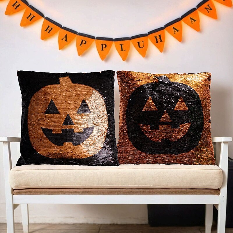 1 pcs Halloween Toss Pillow Cover Pumpkim Jack O'Lantern , Halloween Square Traditional Classic3