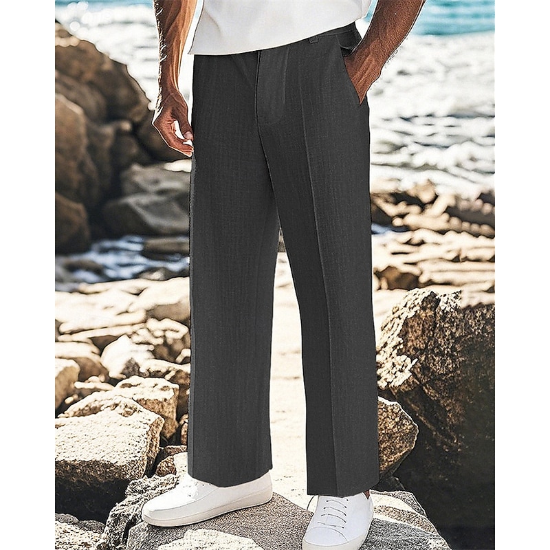 Men's Linen Pants Trousers Summer Pants Beach Pants Pocket Plain Comfort Breathable Vacation Daily Holiday Hawaiian Boho Black White3