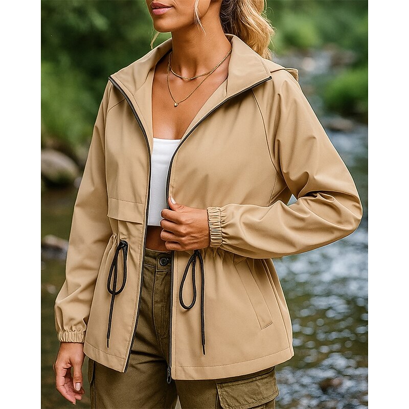 Women's Hiking Jacket Sport Jacket Outdoor Waterproof Windproof Quick Dry Lightweight Hiking Outfits Hiking Clothes Spring Autumn / Fall Jacket Tennis Golf Running Solid Color Black White Coffee3