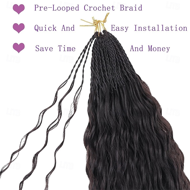 Pre looped Micro Brazilian Braids Curly Crochet Hair 18 inch Water Wave Crochet Hair Afro Kinky Curly Crochet Hair Extensions Deep Wave Synthetic Crochet Hair For Women4