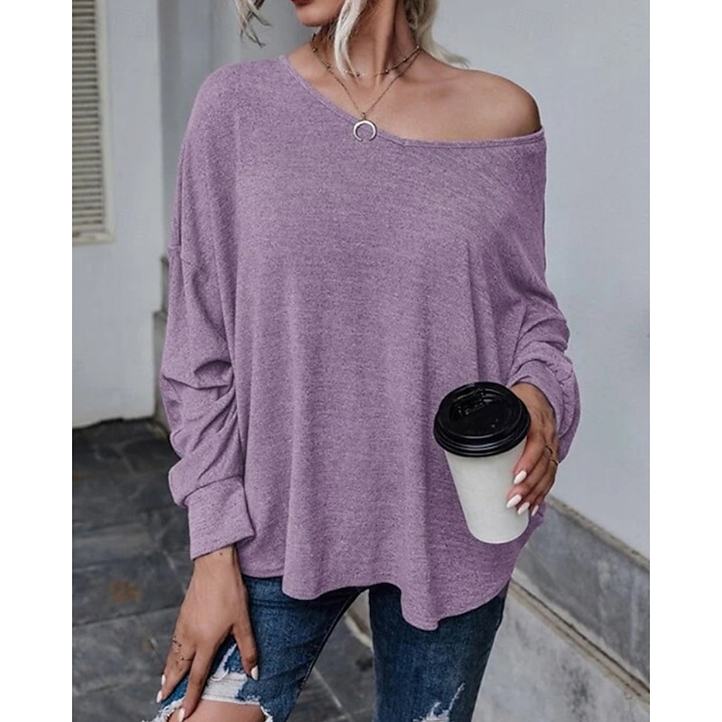 Women's Blouse Plain Casual Long Sleeve V Neck Regular Tops Daily Holiday Going out Asymmetric Hem Dusty Blue Purple Light Blue Summer3