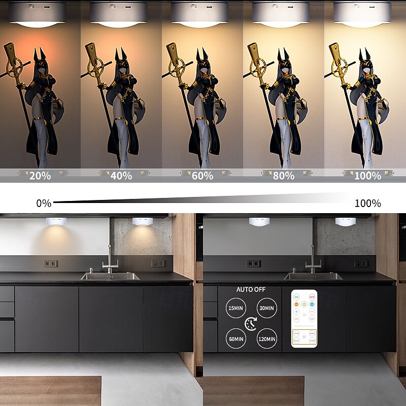 LED Puck Lights Under Cabinet Lighting with Remote Control AA Battery Bulb with Memory Function 3 Lighting Modes Stick on Lights for Kitchen Counter Closet4