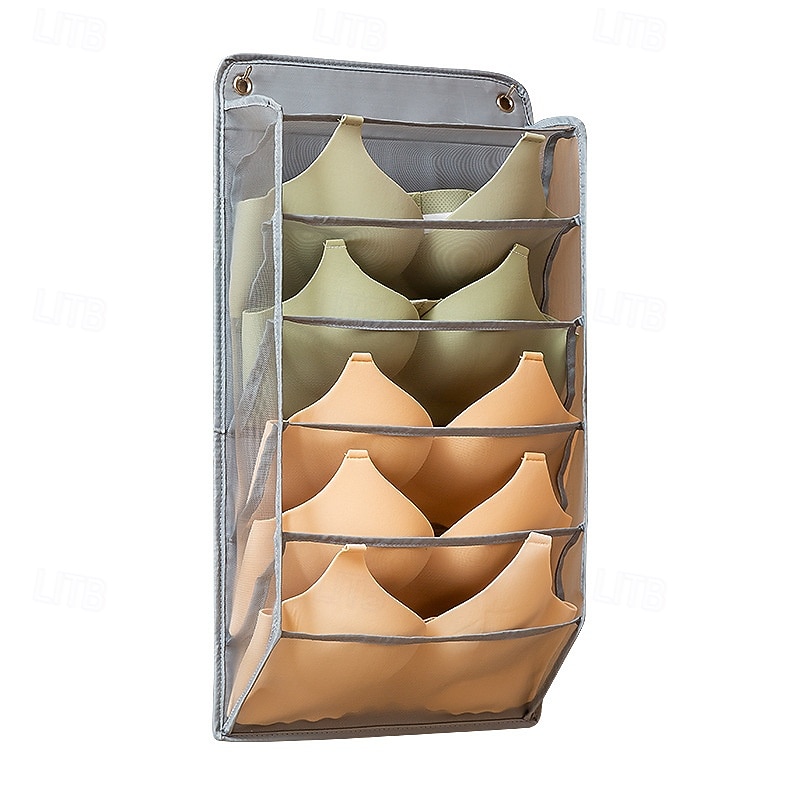 Wall Hanging Bra Underwear Organizer, No Drilling Closet Storage Bag for Socks Panties, Fabric Hanging Divider Pouch for Dorm, Over Door or Wall Mounted Storage2
