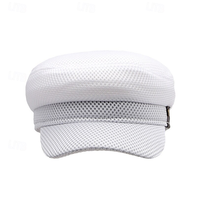 Men's Flat Cap Baseball Cap Sun Hat Trucker Hat Black White Polyester Mesh Fashion Casual Street Daily Plain Adjustable Sunscreen Breathable2