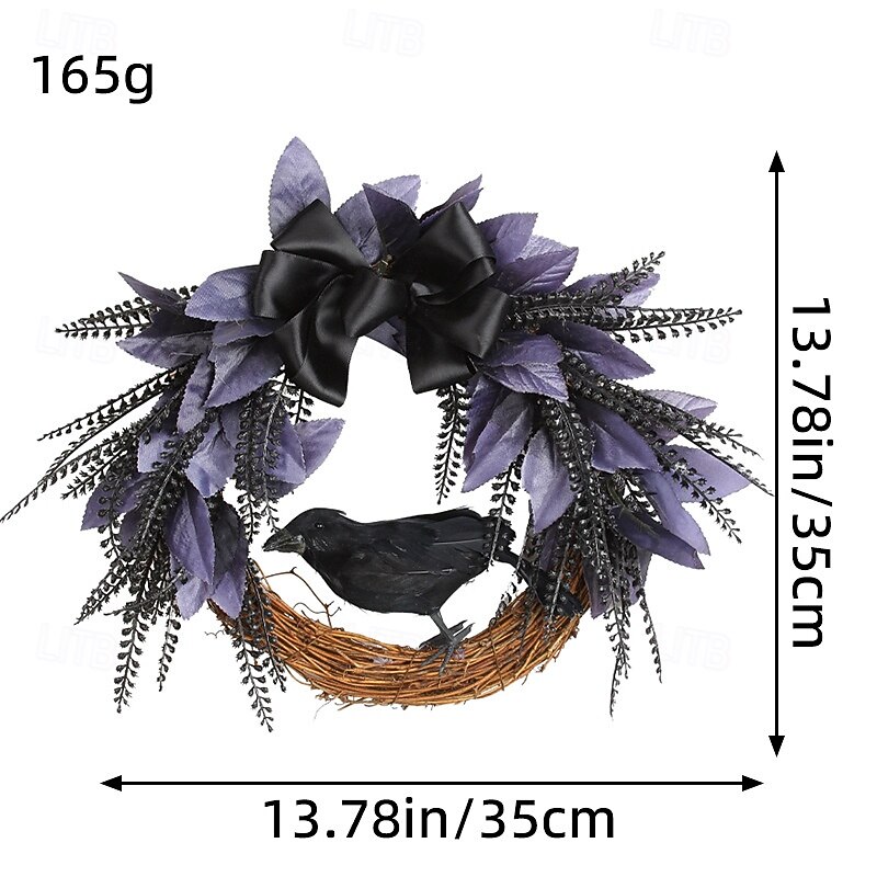 Halloween Wreaths for Front Door Indoor Outdoor Farmhouse Decoration, Crow Bowknot Vine Wreath Hanging Ornament for Spooky Party Decor3