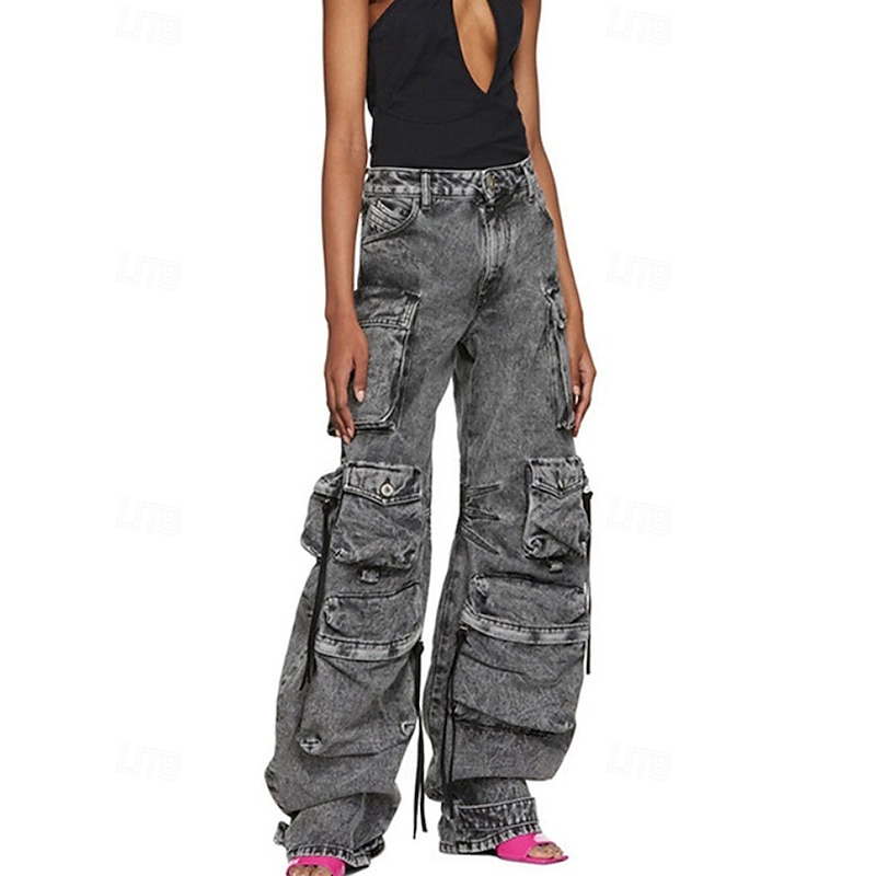 Women's Cargo Pants Fashion Streetwear Full Length Natural Plain Pocket Outdoor Comfortable Street Daily Wear Black Grey Blue Light Grey Fall Regular Fit