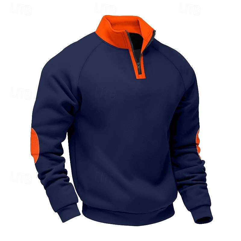 Men's Sweatshirt Quarter Zip Sweatshirt Black Navy Blue Camel Light Grey Dark Gray Half Zip Color Block Sports & Outdoor Daily Holiday Polyester Streetwear Basic Casual Spring Autumn / Fall Clothing2