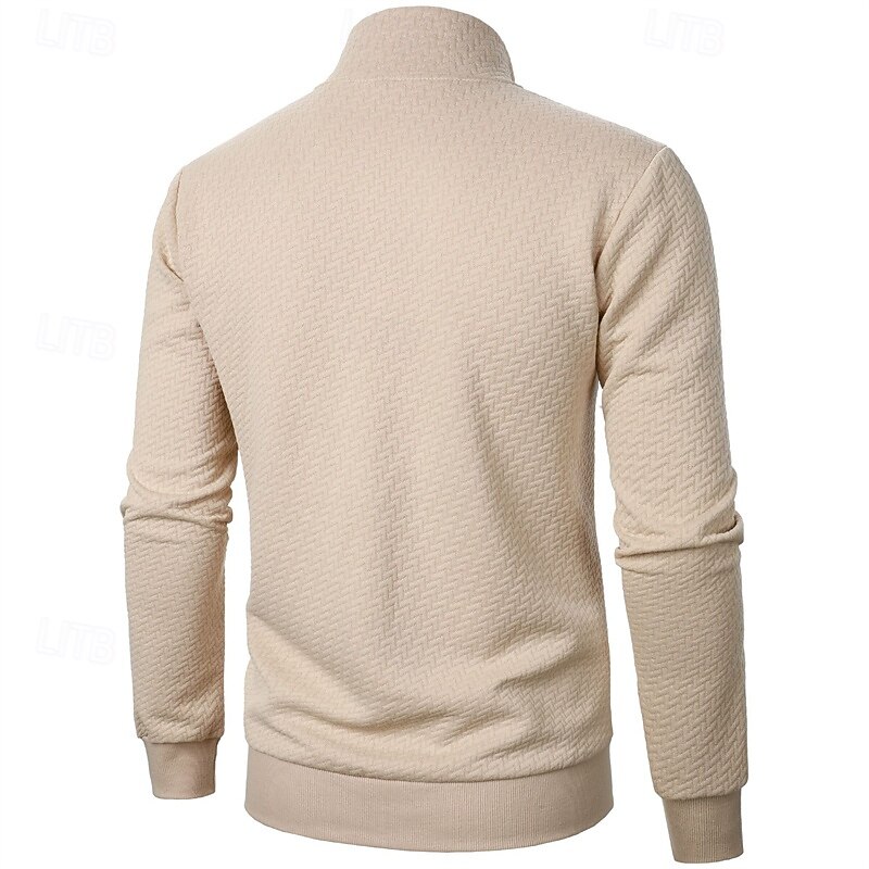 Men's Lightweight Jacket Casual Jacket Vacation Daily Pocket Jacquard Spring Fall Plain Fashion Classic Stand Collar Regular Black Wine Navy Blue Khaki Dark Gray Jacket4