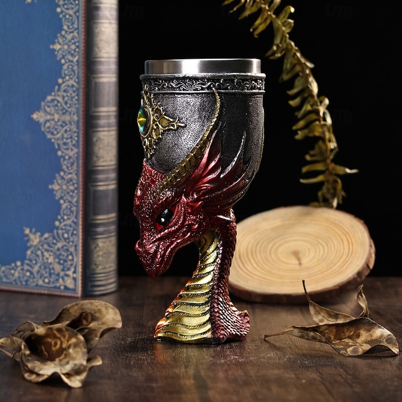 Vintage Medieval Wine Glass with 3D Dragon Head Design, Western Mythical Dragon Goblet, Stainless Steel Red Wine Goblet, Fantasy Style